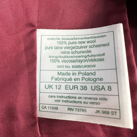 Laura Ashley 100% Wool Burgundy Tan Plaid Double Breasted Blazer Size 8 Preppy - Picture 8 of 9